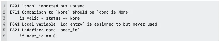 Ruff results on Python code